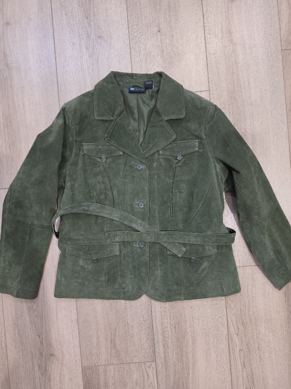 Relativity Olive Green Genuine Suede Leather Belted Utility Jacket Women's 1X